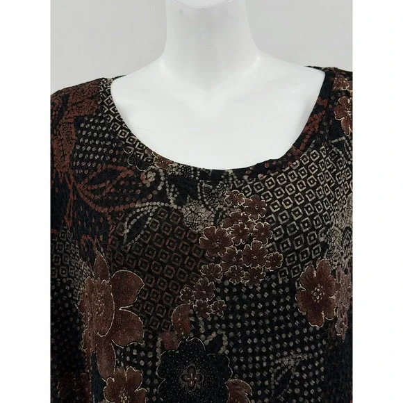 White Stag Top Womens 4X Brown Floral Stretch Boho Mature Travel Short Sleeve - Picture 2 of 9